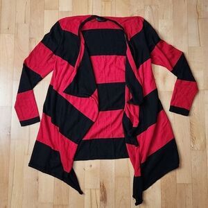 INC International Concepts Red/ Black Striped Cardigan, Medium